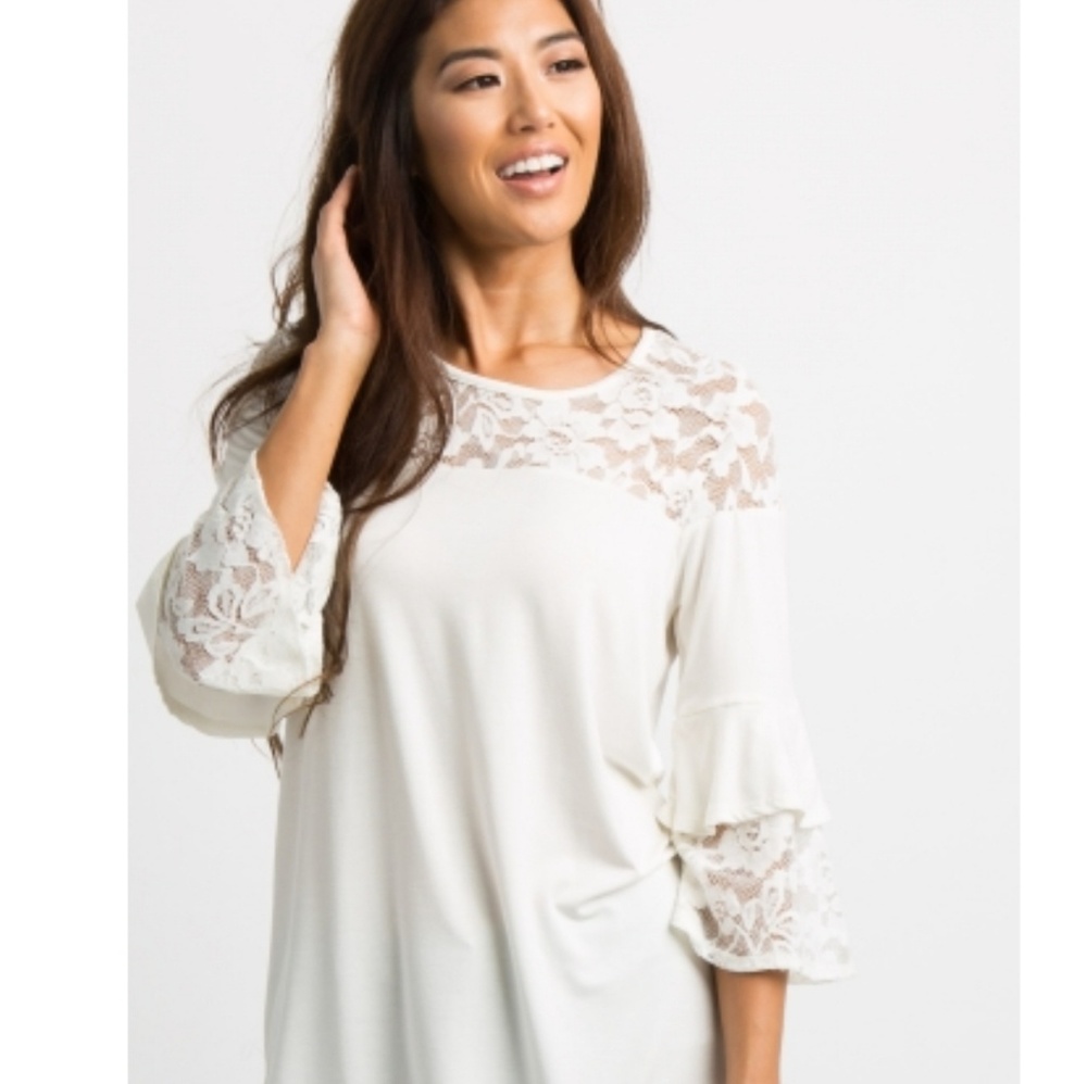 Pinkblush Ivory Lace Accent Bell Sleeve Top